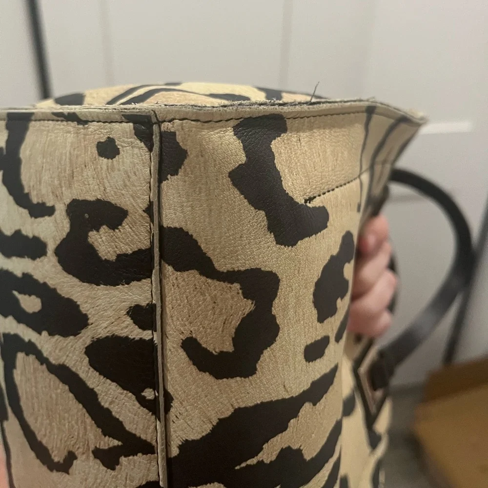 Furla Leopard Print Tote Bag - Black and Tan. Peeling inside***READ